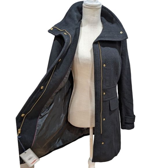 NWT Cole Haan Signature Women's Black Wool Blend Coat Size 4 - Picture 7 of 10